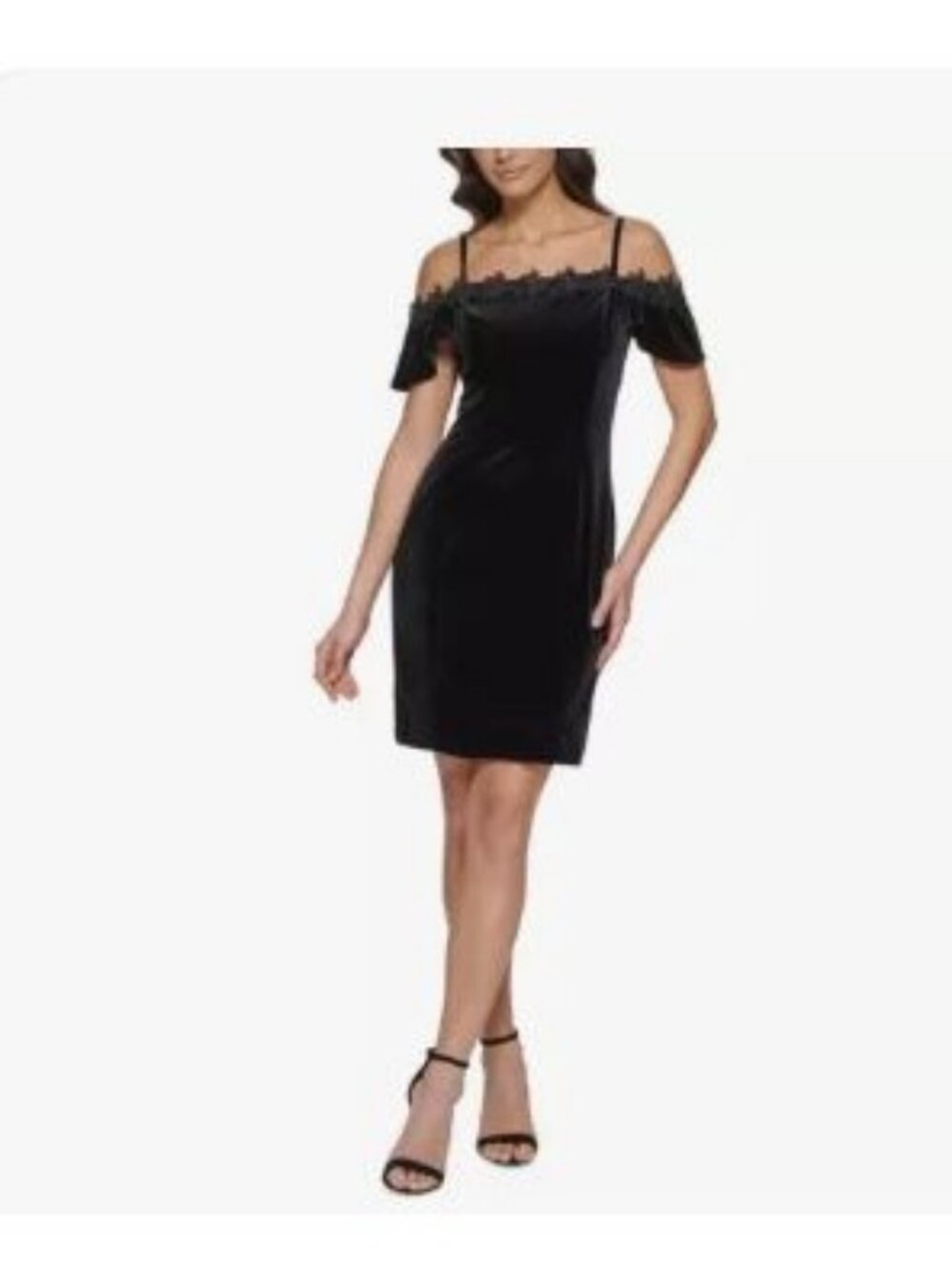 Kensie Dresses Size 12 Floral Attached Trim Velvet Mini Cocktail Party Off-The-S